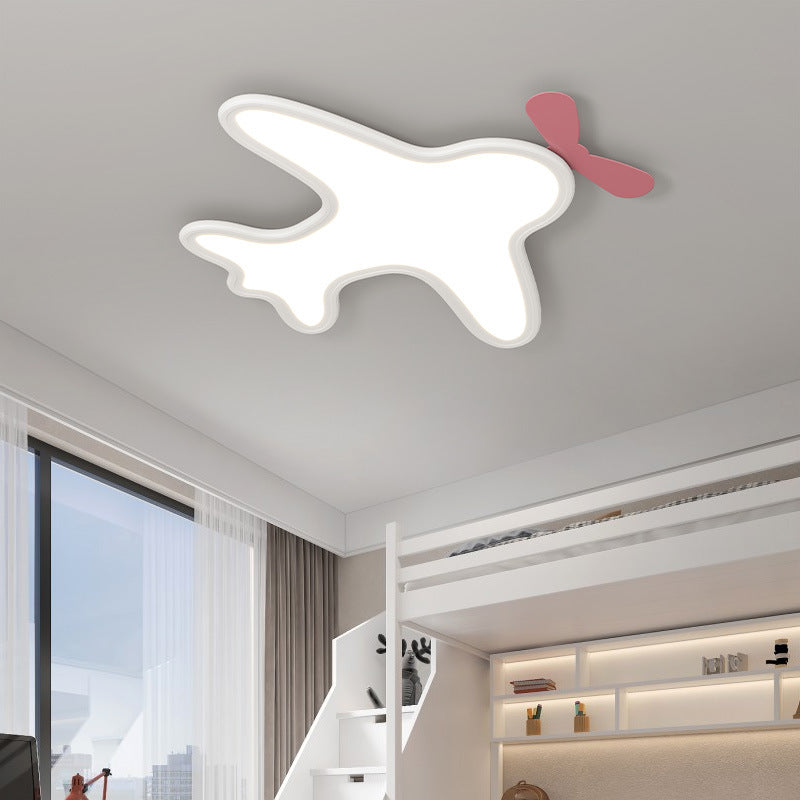Contemporary Creative Kids Cartoon Airplane Bear Iron Aluminum Acrylic LED Flush Mount Ceiling For Bedroom