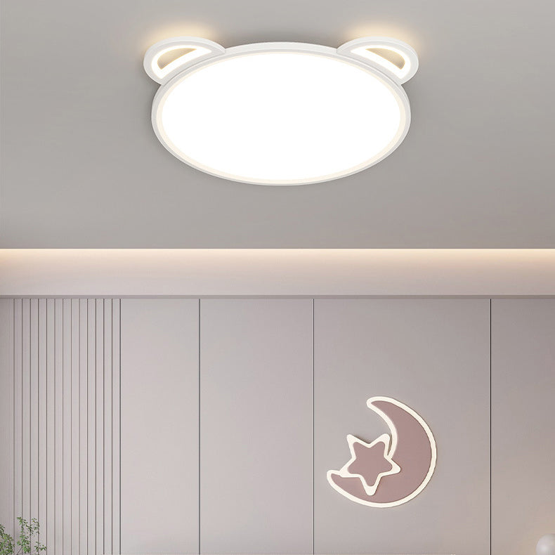 Contemporary Creative Kids Cartoon Airplane Bear Iron Aluminum Acrylic LED Flush Mount Ceiling For Bedroom