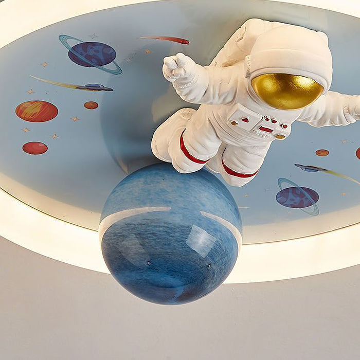 Contemporary Creative Cartoon Kids Space Astronaut Resin Iron Acrylic LED Flush Mount Lighting For Bedroom