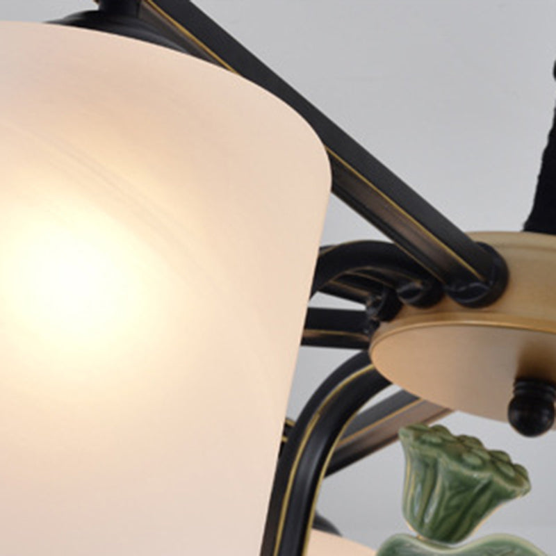 ثريات صينية تقليدية أسطوانية الشكل مصنوعة من الحديد والزجاج، 6/8/10/12/18 ضوءًا لغرفة الطعام