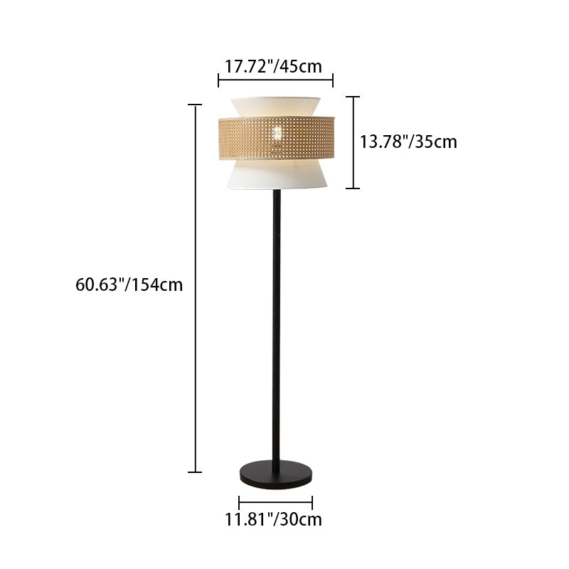 Contemporary Nordic Multi-Round Fabric Rattan Cane Webbing Iron 1- Light Standing Floor Lamp For Living Room
