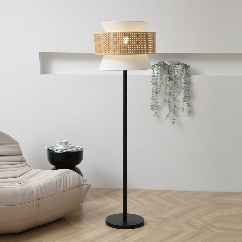 Contemporary Nordic Multi-Round Fabric Rattan Cane Webbing Iron 1- Light Standing Floor Lamp For Living Room
