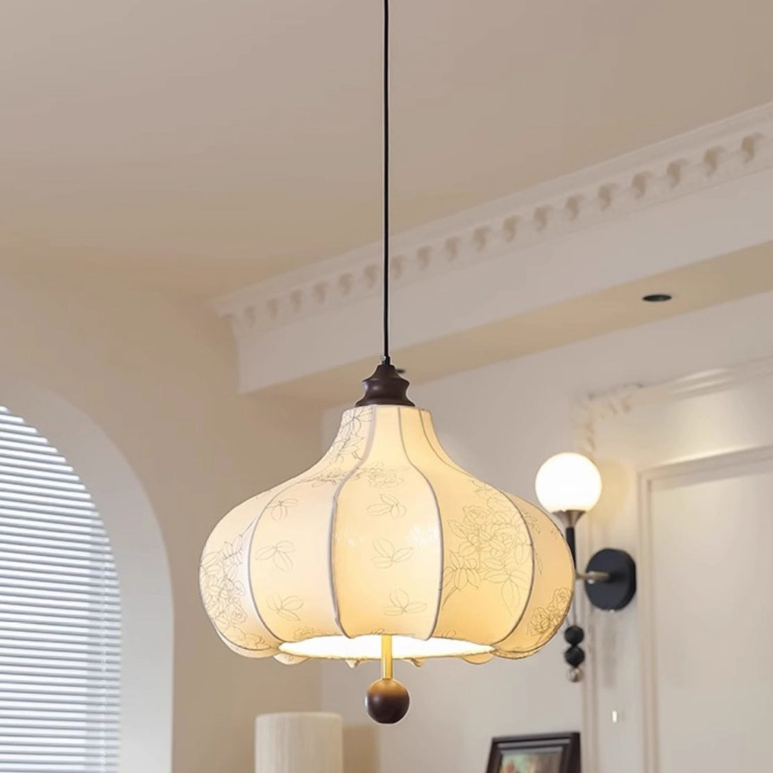 Traditional French Chestnut Print Fabric Wood 3/5 Light Chandelier For Living Room