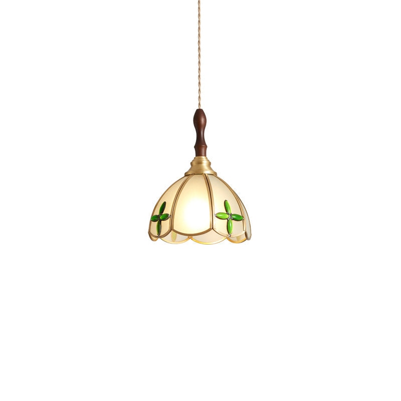 Traditional Tiffany Water Pattern Flower Small Beads Stained Glass Copper 1-Light Pendant Light For Bedroom