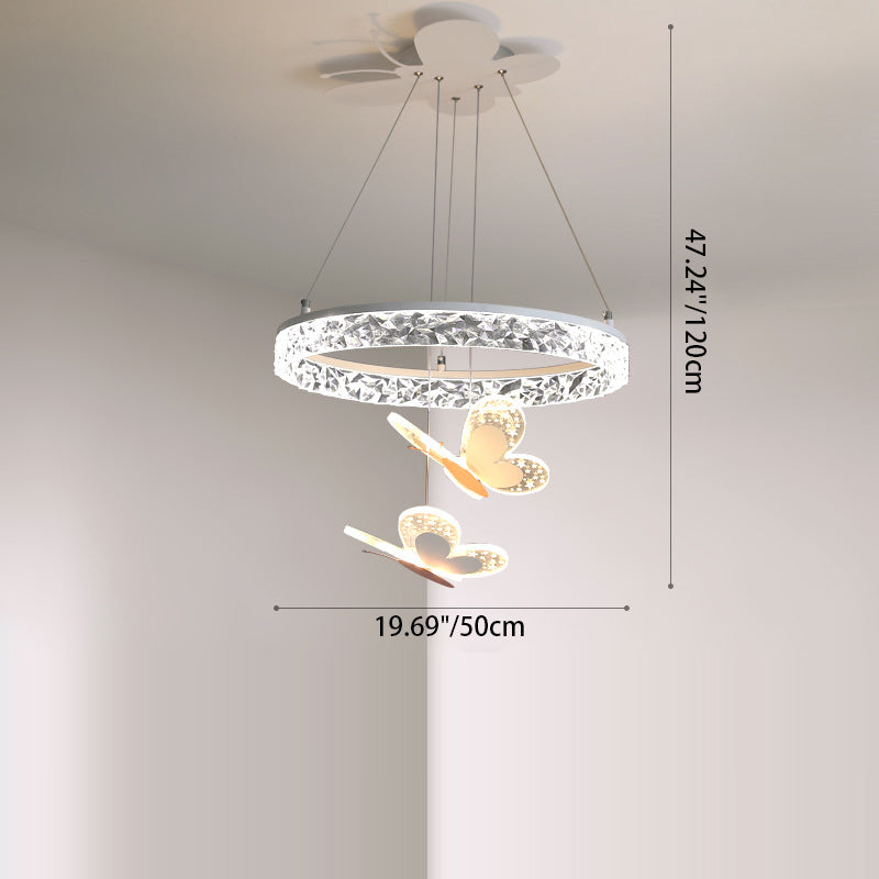 Contemporary Creative Kids Round Cartoon Butterfly Acrylic Iron LED Chandelier For Bedroom