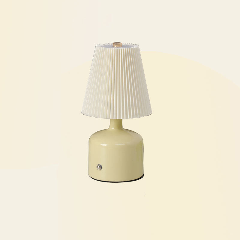 Contemporary Nordic USB Fabric Ceramic Conic Pleated LED Table Lamp For Bedroom