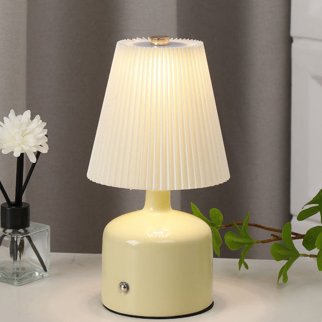 Contemporary Nordic USB Fabric Ceramic Conic Pleated LED Table Lamp For Bedroom