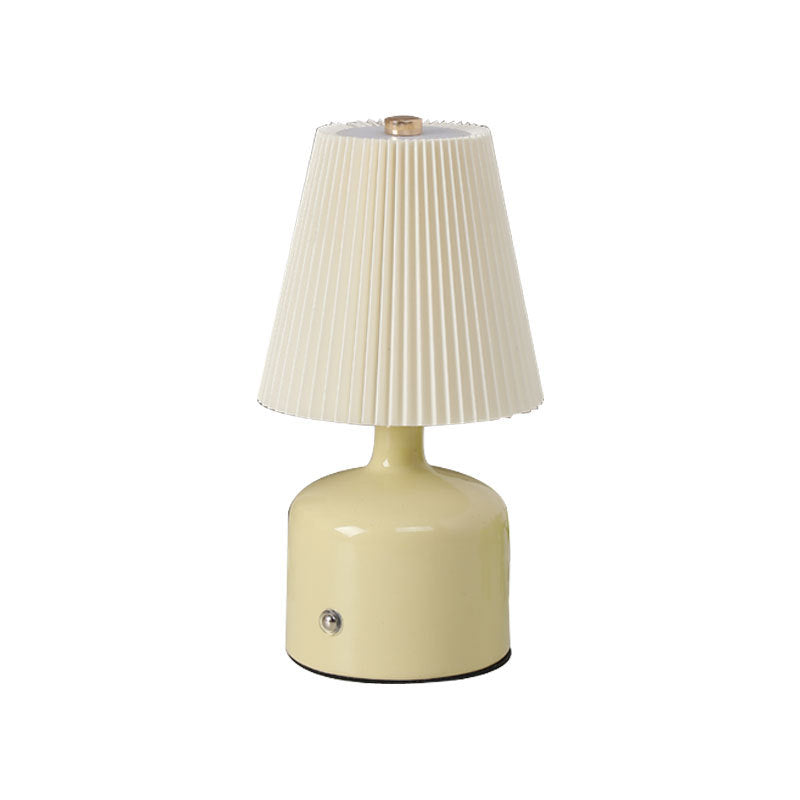 Contemporary Nordic USB Fabric Ceramic Conic Pleated LED Table Lamp For Bedroom