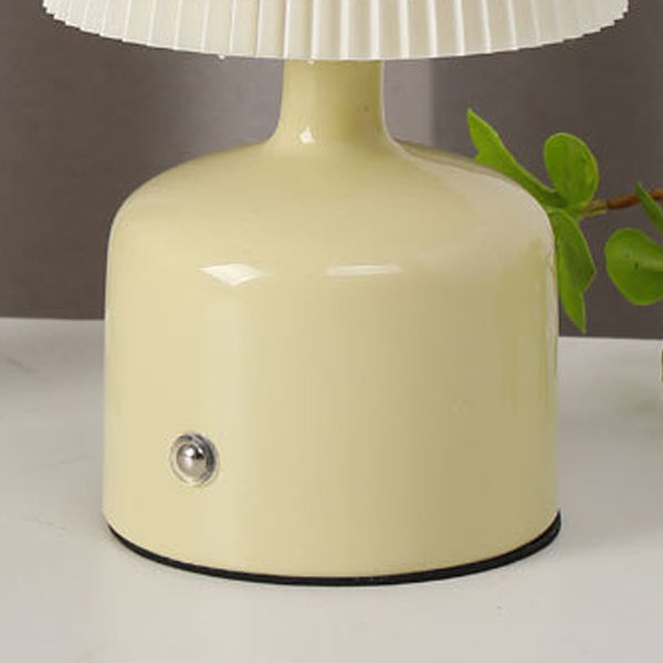 Contemporary Nordic USB Fabric Ceramic Conic Pleated LED Table Lamp For Bedroom