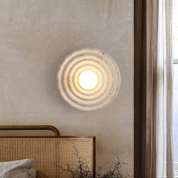 Traditional Japanese Round Ripple Resin Glass 1-Light Wall Sconce Lamp For Living Room