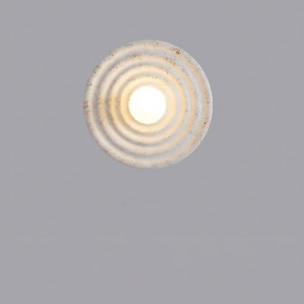 Traditional Japanese Round Ripple Resin Glass 1-Light Wall Sconce Lamp For Living Room