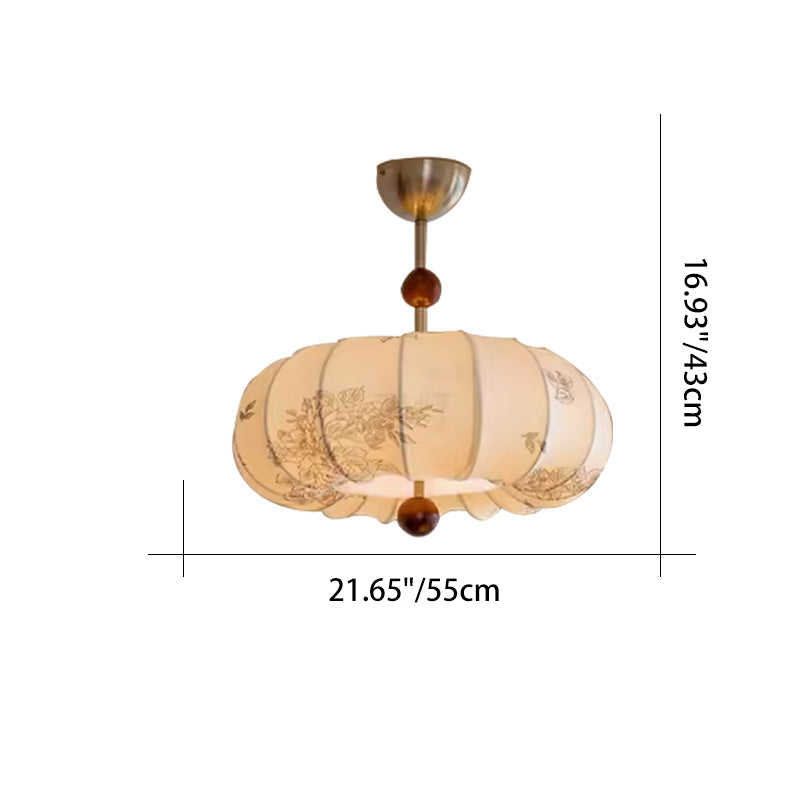 Contemporary Retro Pumpkin Fabric Hardware 1-Light Pendant Light For Living Room