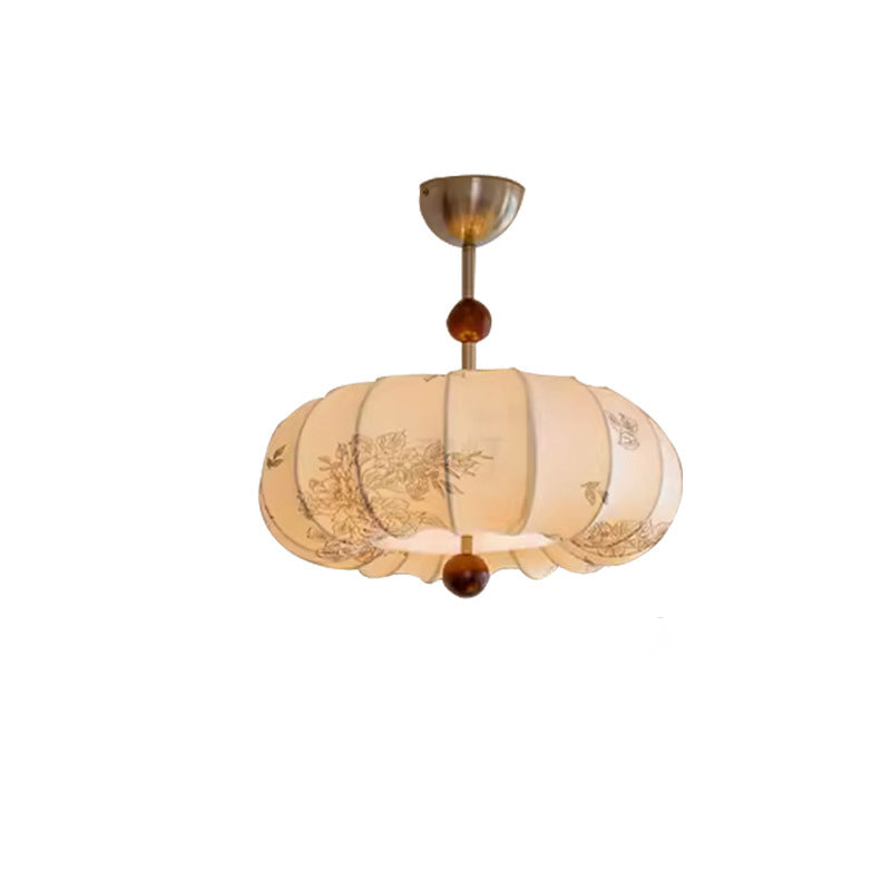 Contemporary Retro Pumpkin Fabric Hardware 1-Light Pendant Light For Living Room