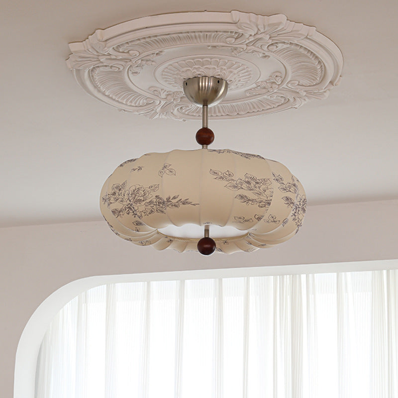 Contemporary Retro Pumpkin Fabric Hardware 1-Light Pendant Light For Living Room