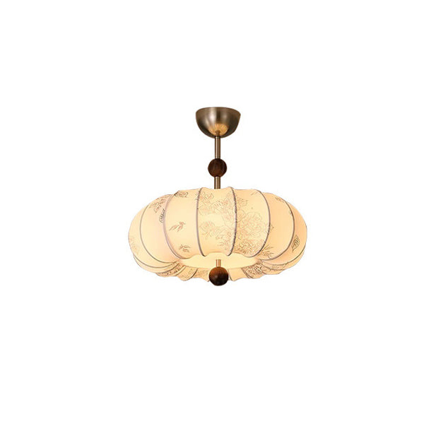 Contemporary Retro Pumpkin Fabric Hardware 1-Light Pendant Light For Living Room