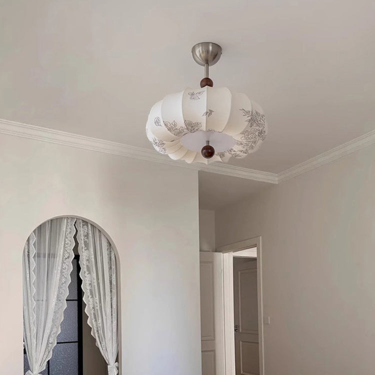 Contemporary Retro Pumpkin Fabric Hardware 1-Light Pendant Light For Living Room