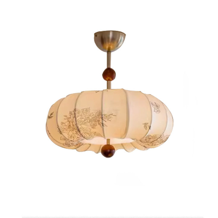 Contemporary Retro Pumpkin Fabric Hardware 1-Light Pendant Light For Living Room