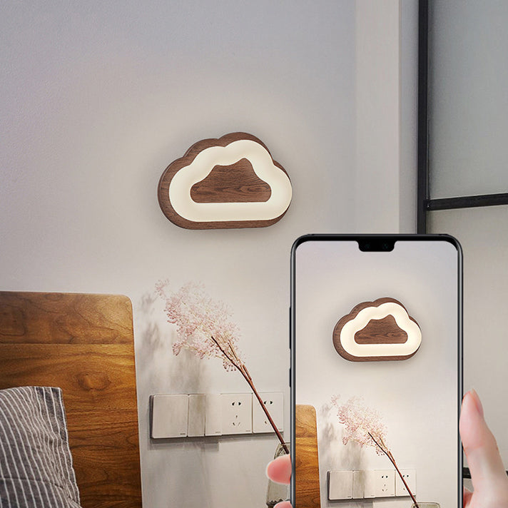 Contemporary Creative Cloud Wood Base PE Shade LED Wall Sconce Lamp For Bedroom