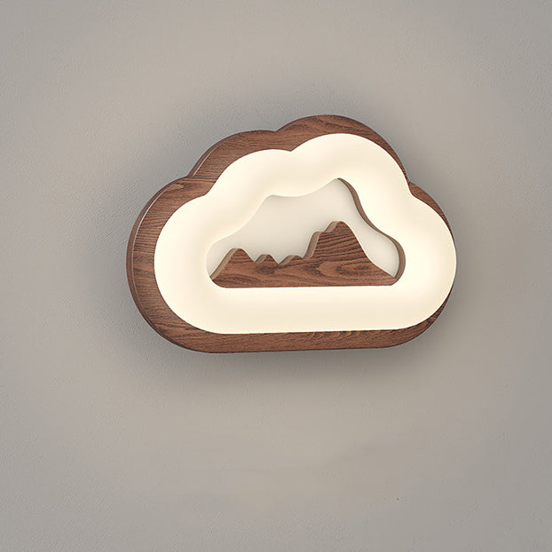 Contemporary Creative Cloud Wood Base PE Shade LED Wall Sconce Lamp For Bedroom