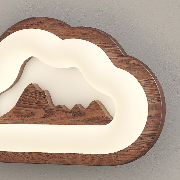 Contemporary Creative Cloud Wood Base PE Shade LED Wall Sconce Lamp For Bedroom
