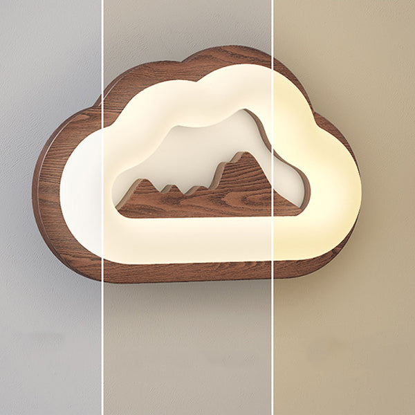 Contemporary Creative Cloud Wood Base PE Shade LED Wall Sconce Lamp For Bedroom