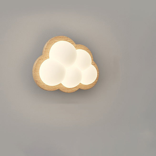 Contemporary Creative Cloud Wood Base PE Shade LED Wall Sconce Lamp For Bedroom