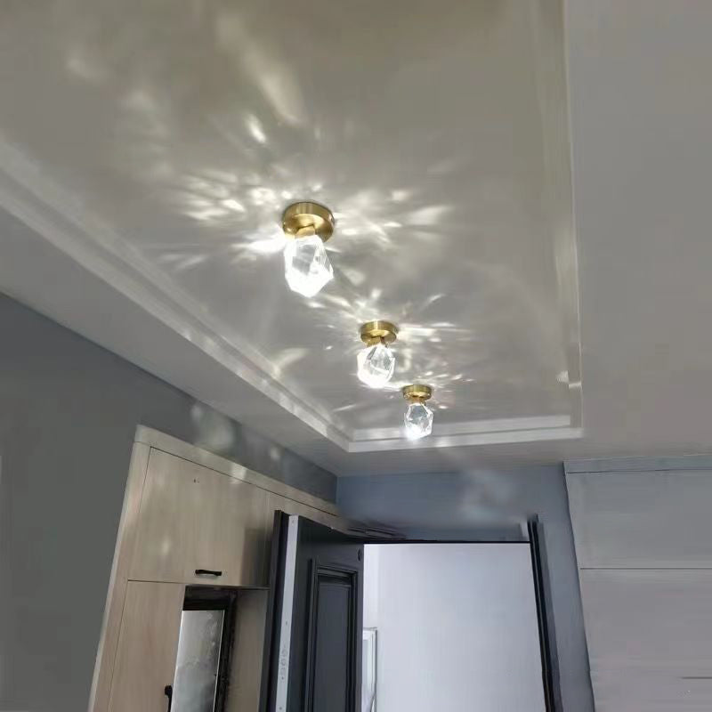 Modern Luxury Diamond Cube Crystal Iron LED Semi-Flush Mount Ceiling Light For Bedroom