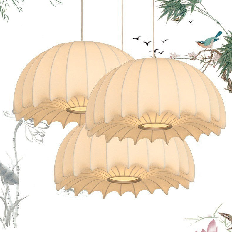 Contemporary Creative Round Jellyfish Iron Artificial Silk 1-Light Pendant Light For Living Room