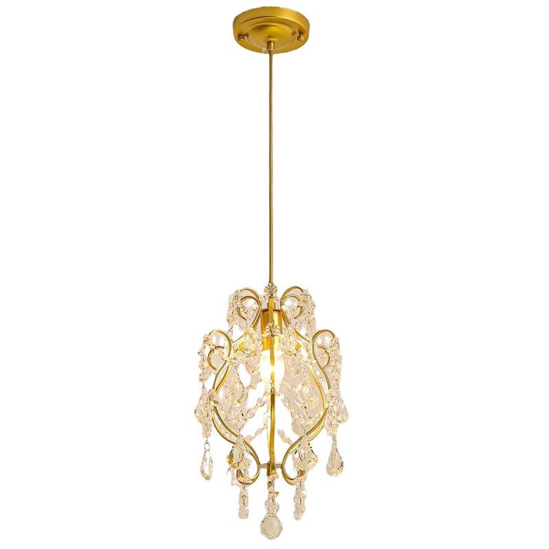 Contemporary Luxury Bent Crystal Draping Iron Glass 1-Light Pendant Light For Living Room