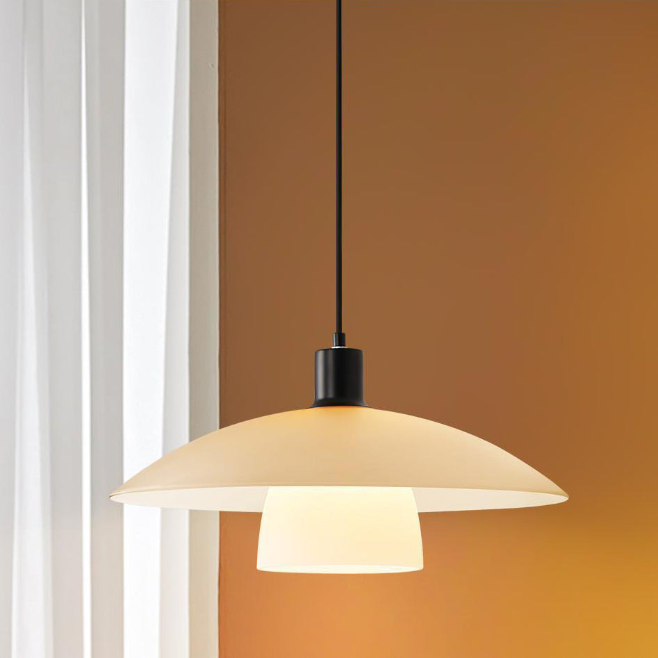 Modern Minimalist Flying Saucer Glass Shade Iron 1-Light Pendant Light For Living Room