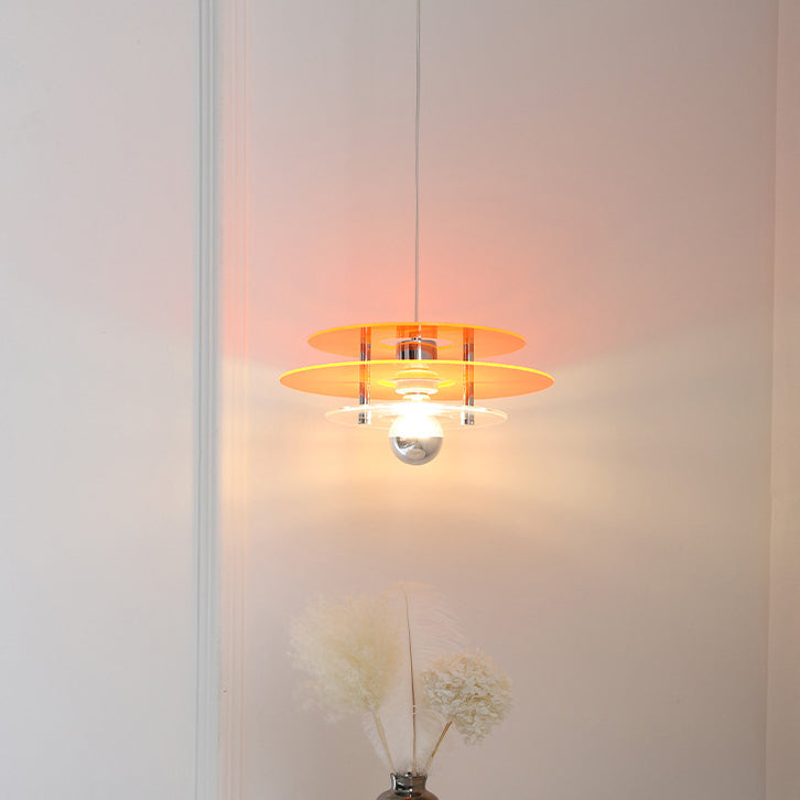 Contemporary Nordic Iron Acrylic Triple Disc Shape 1-Light Pendant Light For Bedroom