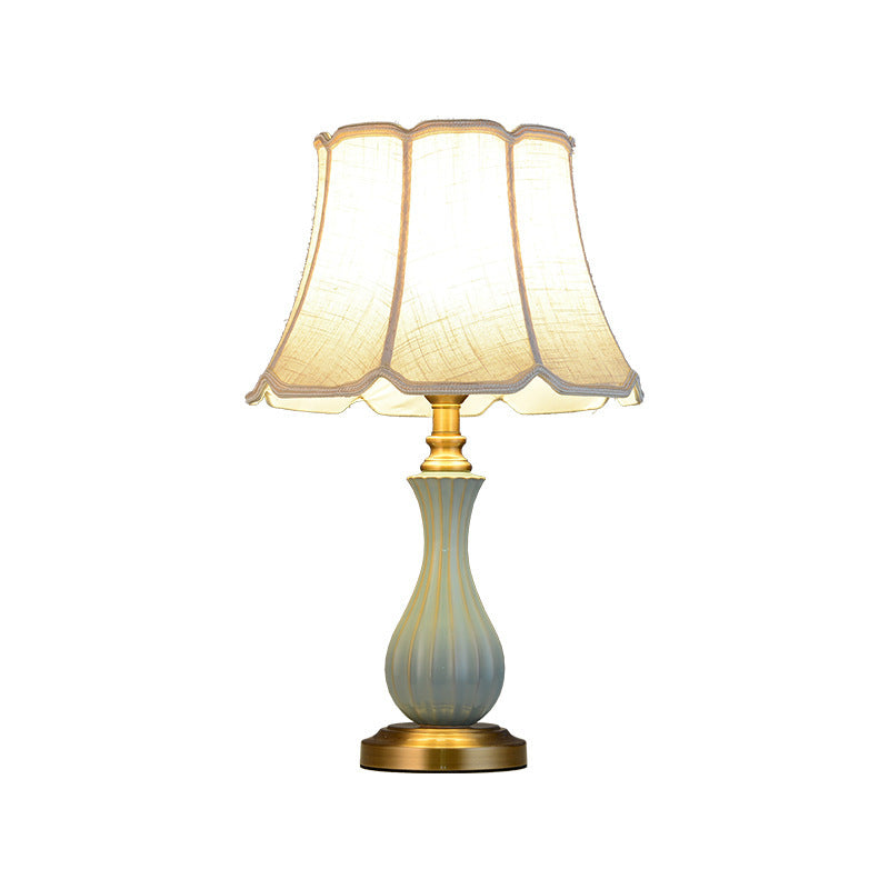 Traditional European Frustum Cone Drum Fabric Ceramic Copper 1-Light Table Lamp For Living Room
