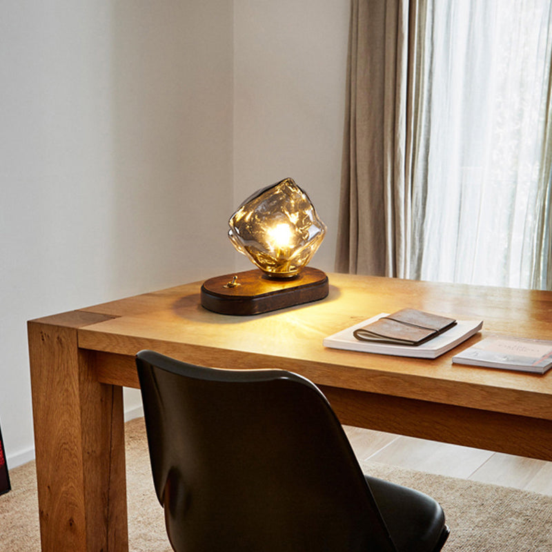 Contemporary Retro Oval Ice Cube Shape Glass 1-Light Table Lamp For Bedroom