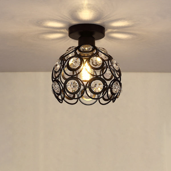 Contemporary Creative Iron Aluminum Crystal Hollow Ball 1-Light Semi-Flush Mount Ceiling Light For Living Room