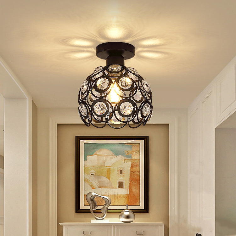 Contemporary Creative Iron Aluminum Crystal Hollow Ball 1-Light Semi-Flush Mount Ceiling Light For Living Room