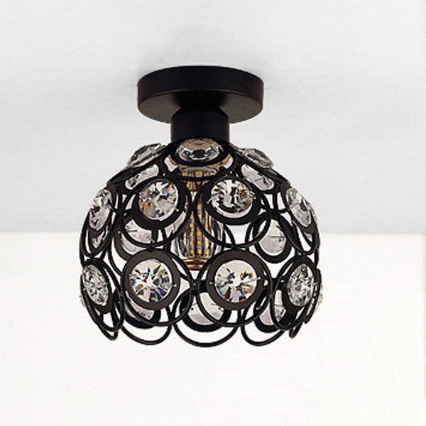 Contemporary Creative Iron Aluminum Crystal Hollow Ball 1-Light Semi-Flush Mount Ceiling Light For Living Room