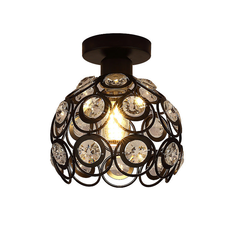 Contemporary Creative Iron Aluminum Crystal Hollow Ball 1-Light Semi-Flush Mount Ceiling Light For Living Room