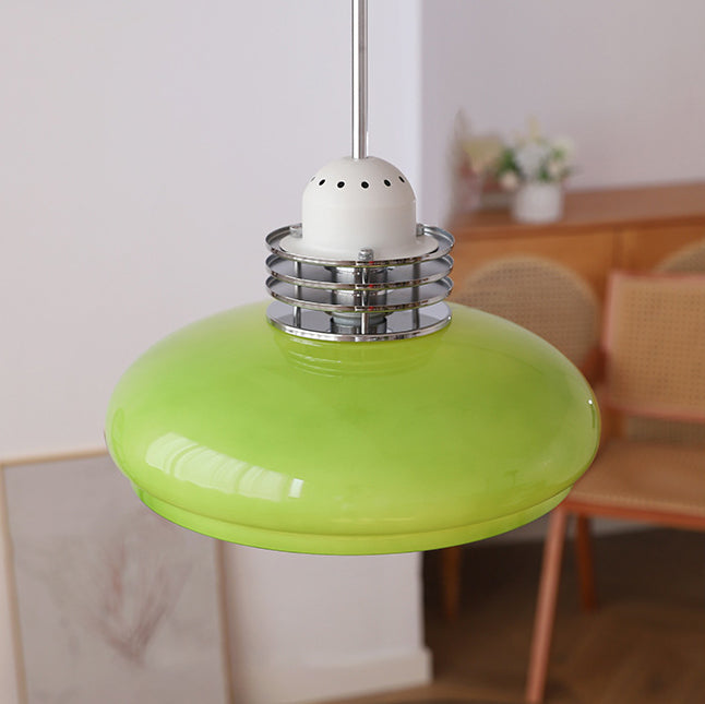 Traditional Vintage Round Head Glass Shade Iron PVC 1-Light Pendant Light For Living Room