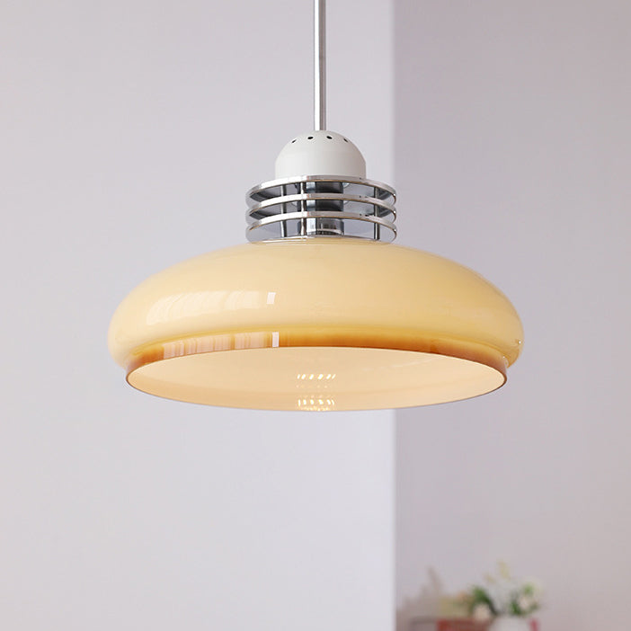 Traditional Vintage Round Head Glass Shade Iron PVC 1-Light Pendant Light For Living Room