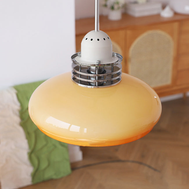 Traditional Vintage Round Head Glass Shade Iron PVC 1-Light Pendant Light For Living Room