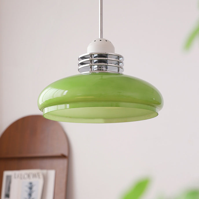 Traditional Vintage Round Head Glass Shade Iron PVC 1-Light Pendant Light For Living Room