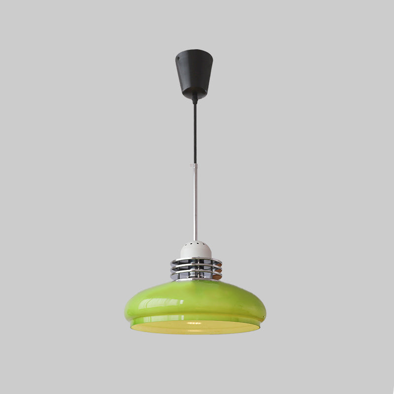 Traditional Vintage Round Head Glass Shade Iron PVC 1-Light Pendant Light For Living Room