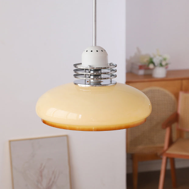 Traditional Vintage Round Head Glass Shade Iron PVC 1-Light Pendant Light For Living Room