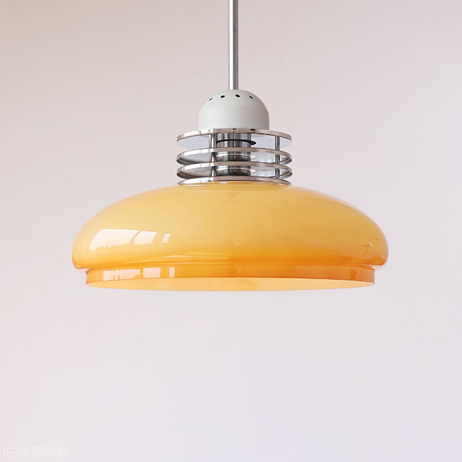 Traditional Vintage Round Head Glass Shade Iron PVC 1-Light Pendant Light For Living Room