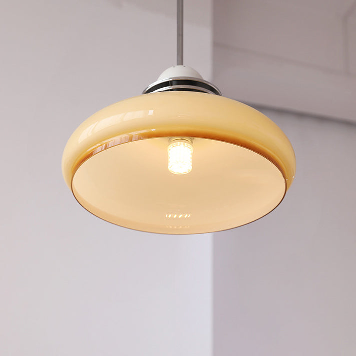 Traditional Vintage Round Head Glass Shade Iron PVC 1-Light Pendant Light For Living Room