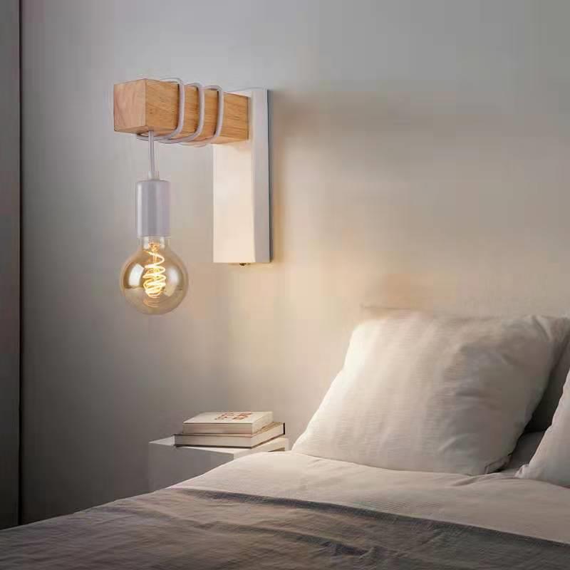 Contemporary Industrial Rectangular Square Base Wood Arm Glass 1-Light Wall Sconce Lamp For Bedroom