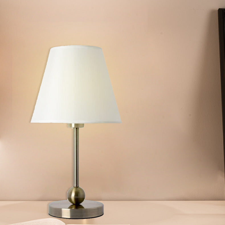 Modern Minimalist Fabric Drum Shape Metal Bead 1-Light Table Lamp For Bedroom