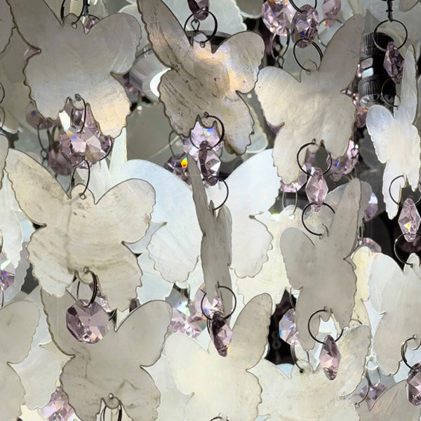 Contemporary Creative Stainless Steel Crystal Butterfly Shape Shell Wind Chime LED Flush Mount Ceiling Light For Bedroom
