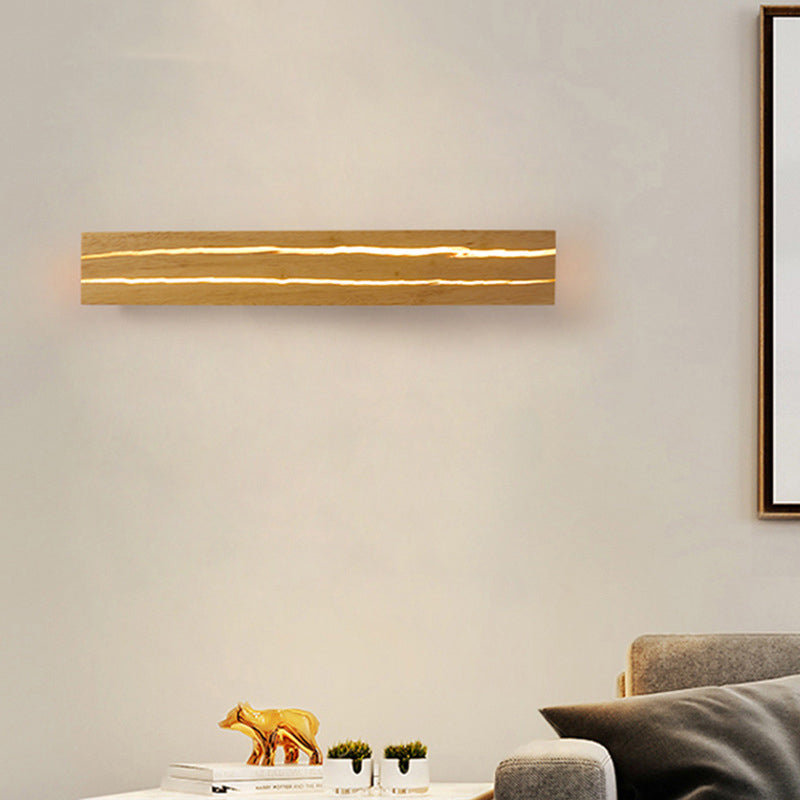 مصباح حائط LED بتصميم مستطيل دوار بسيط وعصري لغرفة النوم مصنوع من خشب متشقق مصنوع من الحديد