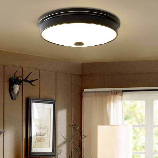 Traditional European Round Iron Glass LED Flush Mount Ceiling Light For Bedroom